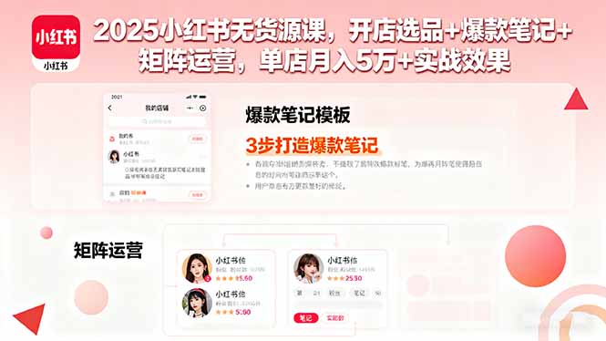 2025小红书无货源课，开店选品+爆款笔记+矩阵运营，单店月入5万+实战效果网赚库-项目库-轻创网-中创网-福缘网-冒泡网-资源之家-AI光年冉冉网赚资源