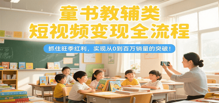 童书教辅类短视频变现全流程，抓住旺季红利，实现从0到百万销量的突破！网赚库-项目库-轻创网-中创网-福缘网-冒泡网-资源之家-AI光年冉冉网赚资源