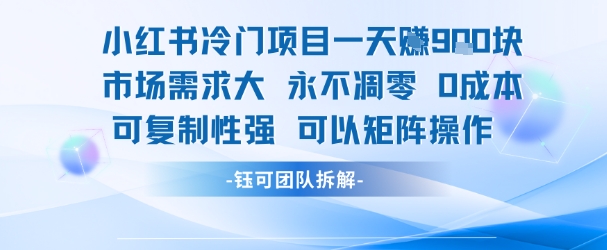 小红书冷门项目一天收益9张，市场需求大，0成本，可复制性强可以矩阵操作网赚库-项目库-轻创网-中创网-福缘网-冒泡网-资源之家-AI光年冉冉网赚资源