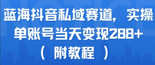 蓝海抖音私域赛道，实操单账号当天变现288+(附教程)网赚库-项目库-轻创网-中创网-福缘网-冒泡网-资源之家-AI光年冉冉网赚资源